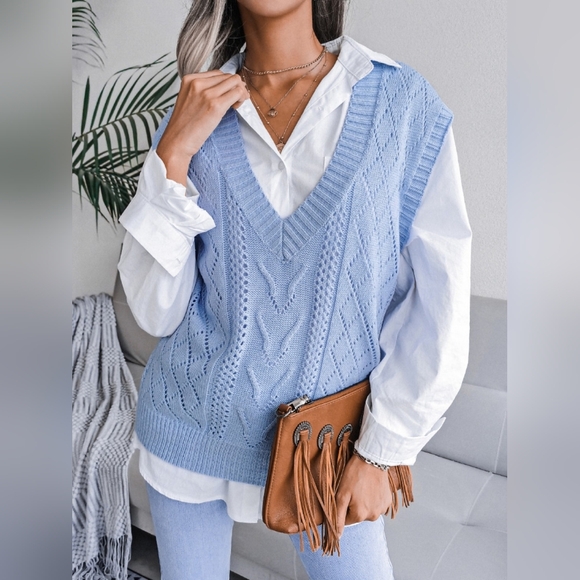 Openwork V-Neck Sweater Vest - Picture 1 of 3